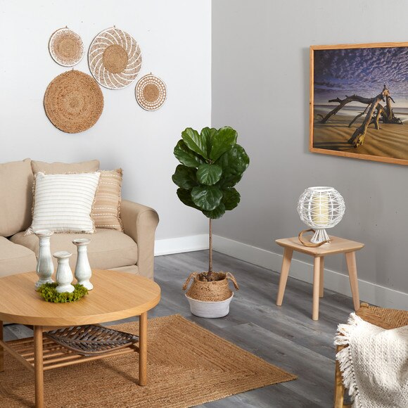 4 Fiddle Leaf Tree in Boho Chic Handmade Cotton Jute White Woven Planter UV Resistant - SKU #T2926 - 3