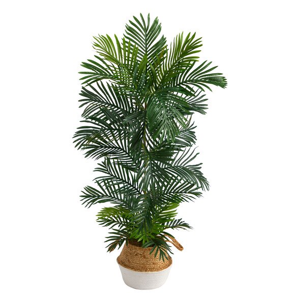 5 Areca Palm Tree in Boho Chic Handmade Cotton Jute White Woven Planter UV Resistant - SKU #T2927