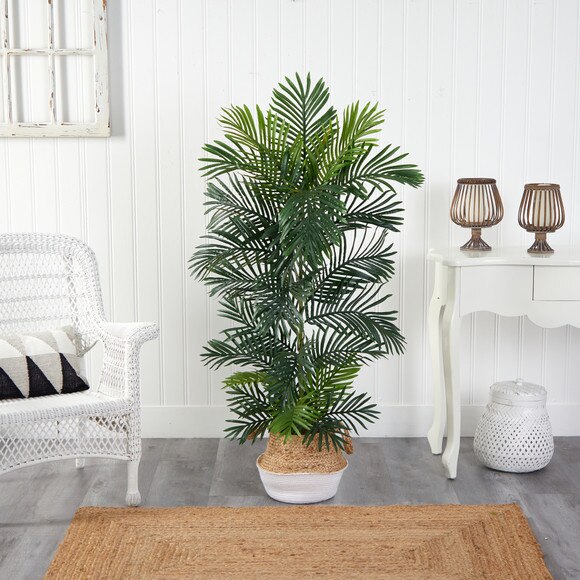 5 Areca Palm Tree in Boho Chic Handmade Cotton Jute White Woven Planter UV Resistant - SKU #T2927 - 2