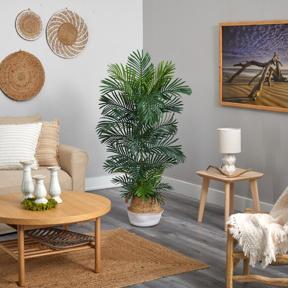 5 Areca Palm Tree in Boho Chic Handmade Cotton Jute White Woven Planter UV Resistant - SKU #T2927 - 3