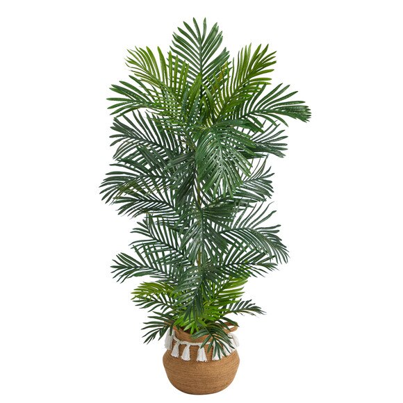 5 Areca Palm Tree in Boho Chic Handmade Natural Cotton Woven Planter with Tassels UV Resistant - SKU #T2928 - 1