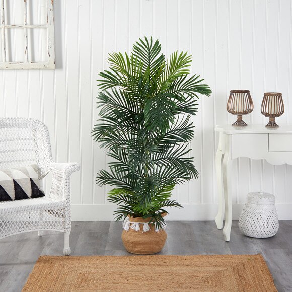 5 Areca Palm Tree in Boho Chic Handmade Natural Cotton Woven Planter with Tassels UV Resistant - SKU #T2928 - 2