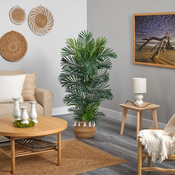 5 Areca Palm Tree in Boho Chic Handmade Natural Cotton Woven Planter with Tassels UV Resistant - SKU #T2928 - 3