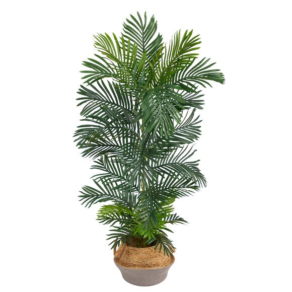 5 Areca Palm Tree in Boho Chic Handmade Cotton Jute Gray Woven Planter UV Resistant - SKU #T2929 - 1