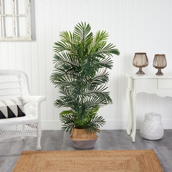 5 Areca Palm Tree in Boho Chic Handmade Cotton Jute Gray Woven Planter UV Resistant - SKU #T2929 - 2