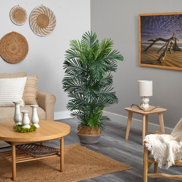 5 Areca Palm Tree in Boho Chic Handmade Cotton Jute Gray Woven Planter UV Resistant - SKU #T2929 - 3