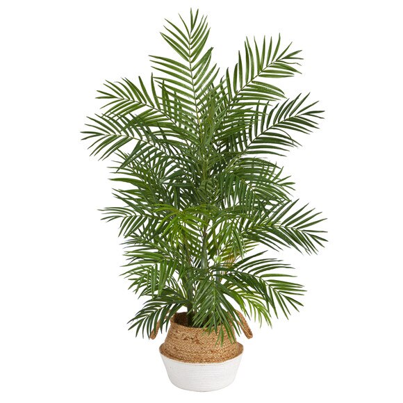 4 Areca Artificial Palm in Boho Chic Handmade Cotton Jute White Woven Planter - SKU #T2931 - 1