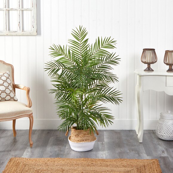 4 Areca Artificial Palm in Boho Chic Handmade Cotton Jute White Woven Planter - SKU #T2931 - 2