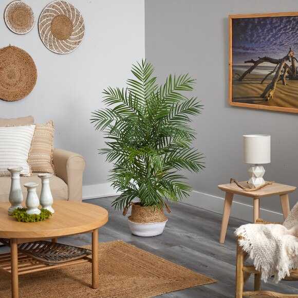 4 Areca Artificial Palm in Boho Chic Handmade Cotton Jute White Woven Planter - SKU #T2931 - 3