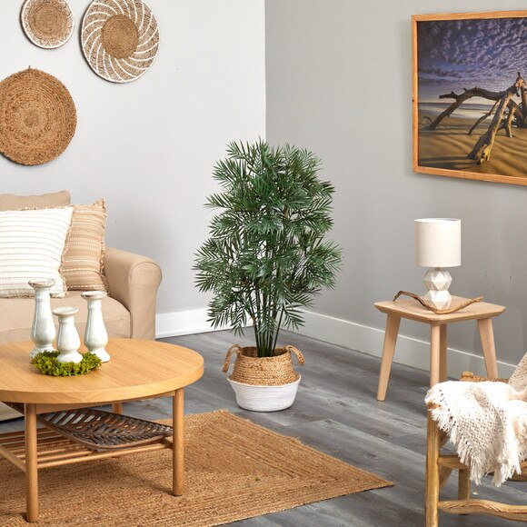 4 Parlor Palm Artificial Tree in Boho Chic Handmade Cotton Jute White Woven Planter - SKU #T2942 - 3