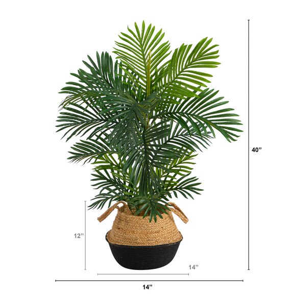 40 Areca Palm Tree in Boho Chic Handmade Cotton Jute Black Woven Planter UV Resistant - SKU #T2948 - 1