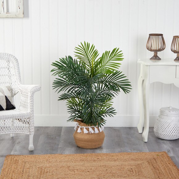 40 Areca Palm Tree in Boho Chic Handmade Natural Cotton Woven Planter with Tassels UV Resistant - SKU #T2949 - 2