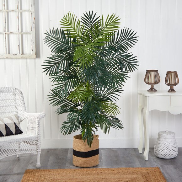6.5 Golden Cane Artificial Palm Tree in Handmade Natural Cotton Planter - SKU #T2964 - 2