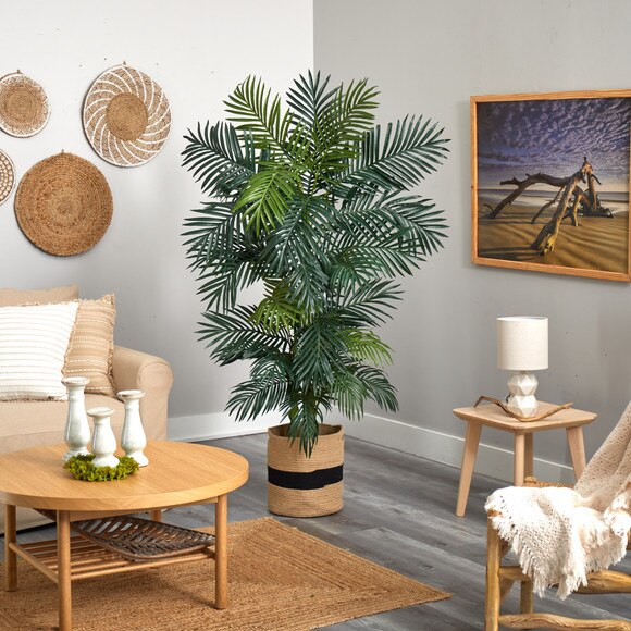 6.5 Golden Cane Artificial Palm Tree in Handmade Natural Cotton Planter - SKU #T2964 - 3