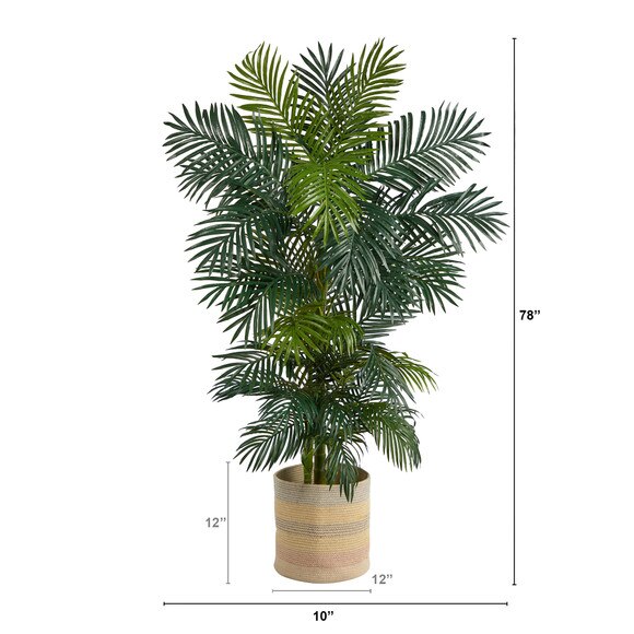 6.5 Golden Cane Artificial Palm Tree in Handmade Natural Cotton Multicolored Woven Planter - SKU #T2965 - 1