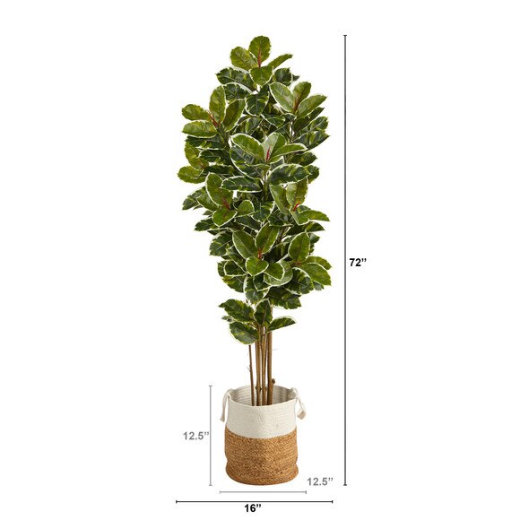 6 Oak Artificial Tree in Handmade Natural Jute and Cotton Planter UV Resistant Indoor/Outdoor - SKU #T2967 - 1