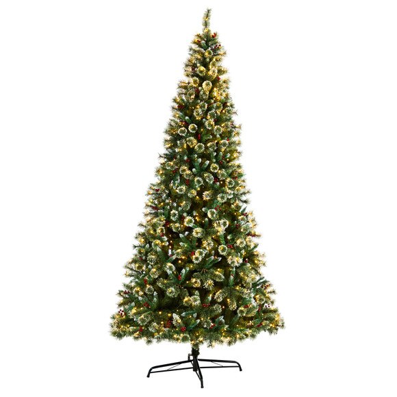 10 Frosted Swiss Pine Artificial Christmas Tree with 850 Clear LED Lights and Berries - SKU #T3049