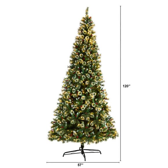 10 Frosted Swiss Pine Artificial Christmas Tree with 850 Clear LED Lights and Berries - SKU #T3049 - 1
