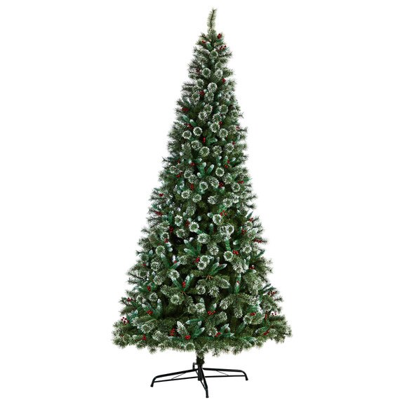 10 Frosted Swiss Pine Artificial Christmas Tree with 850 Clear LED Lights and Berries - SKU #T3049 - 2