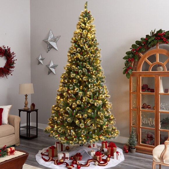 10 Frosted Swiss Pine Artificial Christmas Tree with 850 Clear LED Lights and Berries - SKU #T3049 - 6