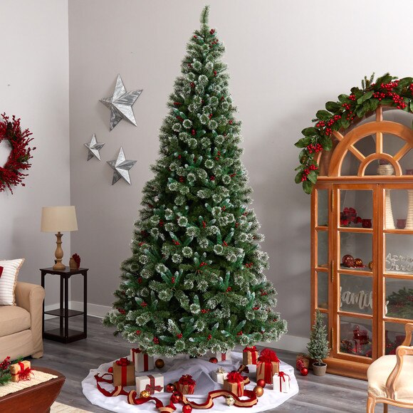 10 Frosted Swiss Pine Artificial Christmas Tree with 850 Clear LED Lights and Berries - SKU #T3049 - 7