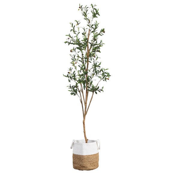 7 Artificial Olive Tree with Natural Trunk and Handmade Jute Basket - SKU #T3154