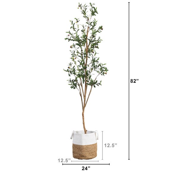 7 Artificial Olive Tree with Natural Trunk and Handmade Jute Basket - SKU #T3154 - 1