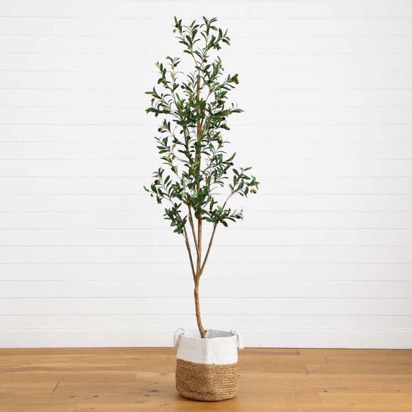 7 Artificial Olive Tree with Natural Trunk and Handmade Jute Basket - SKU #T3154 - 6