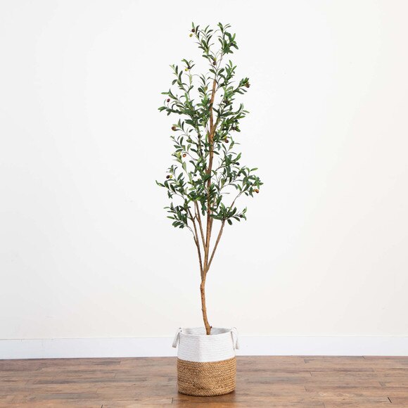 7 Artificial Olive Tree with Natural Trunk and Handmade Jute Basket - SKU #T3154 - 7