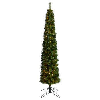 8 Green Pencil Christmas Tree with 200 Clear Multifunction LED Lights and 402 Bendable Branches - SKU #T3255