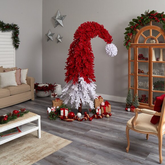 9 Holiday Red Santas Hat Christmas Tree with 600 LED lights and 1992 Bendable Branches - SKU #T3275 - 9