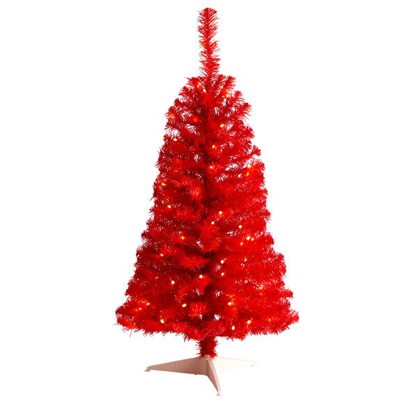 3 Red Artificial Christmas Tree with 50 LED Lights and 118 Bendable Branches - SKU #T3306