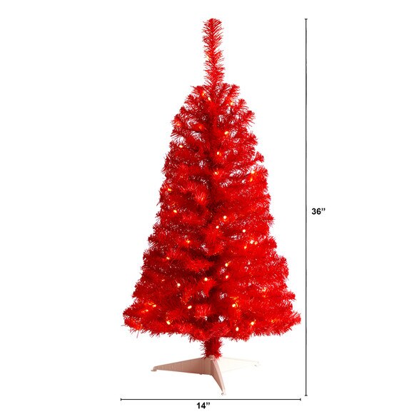 3 Red Artificial Christmas Tree with 50 LED Lights and 118 Bendable Branches - SKU #T3306 - 1