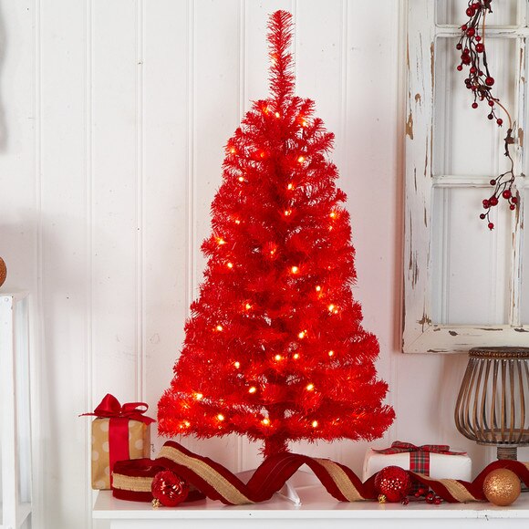 3 Red Artificial Christmas Tree with 50 LED Lights and 118 Bendable Branches - SKU #T3306 - 6