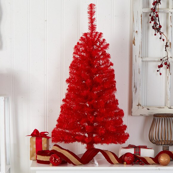 3 Red Artificial Christmas Tree with 50 LED Lights and 118 Bendable Branches - SKU #T3306 - 7