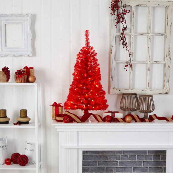 3 Red Artificial Christmas Tree with 50 LED Lights and 118 Bendable Branches - SKU #T3306 - 8