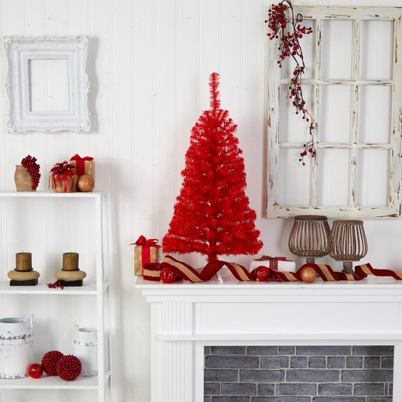 3 Red Artificial Christmas Tree with 50 LED Lights and 118 Bendable Branches - SKU #T3306 - 9