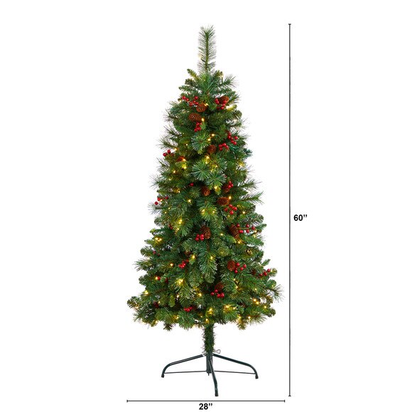 5 Flat Back Montreal Mountain Pine Tree with Pinecones Berries and 110 Warm White LED Lights - SKU #T3317 - 1