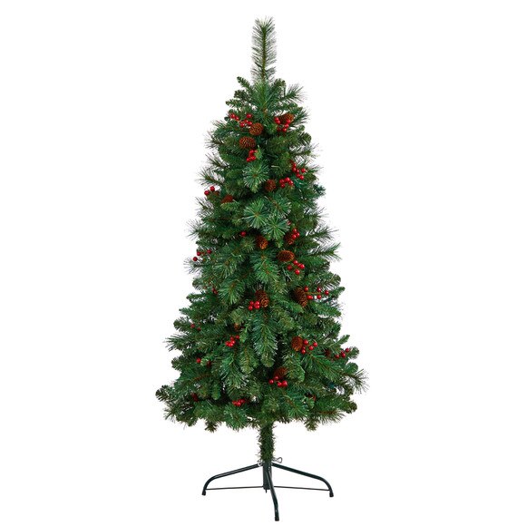 5 Flat Back Montreal Mountain Pine Tree with Pinecones Berries and 110 Warm White LED Lights - SKU #T3317 - 2