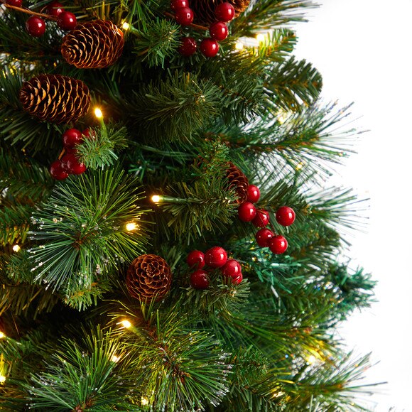 5 Flat Back Montreal Mountain Pine Tree with Pinecones Berries and 110 Warm White LED Lights - SKU #T3317 - 4