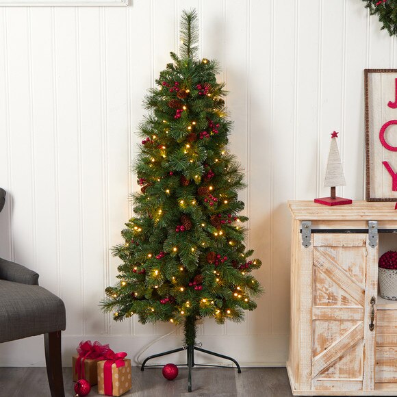 5 Flat Back Montreal Mountain Pine Tree with Pinecones Berries and 110 Warm White LED Lights - SKU #T3317 - 6