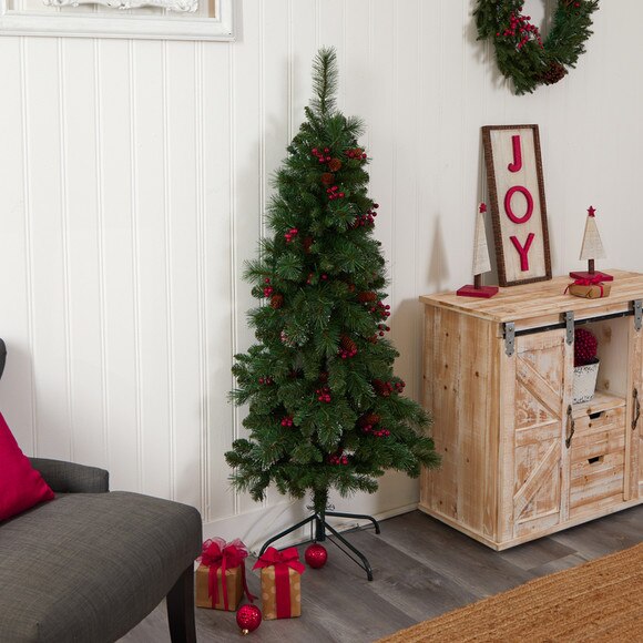 5 Flat Back Montreal Mountain Pine Tree with Pinecones Berries and 110 Warm White LED Lights - SKU #T3317 - 9