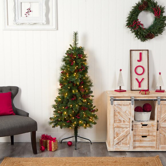 5 Flat Back Montreal Mountain Pine Tree with Pinecones Berries and 110 Warm White LED Lights - SKU #T3317 - 10