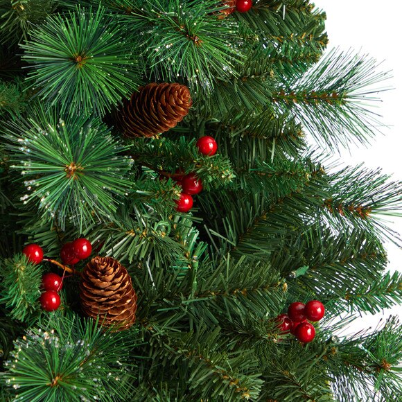 7 Flat Back Montreal Mountain Pine Tree with Pinecones Berries and 210 Warm White LED Lights - SKU #T3319 - 4