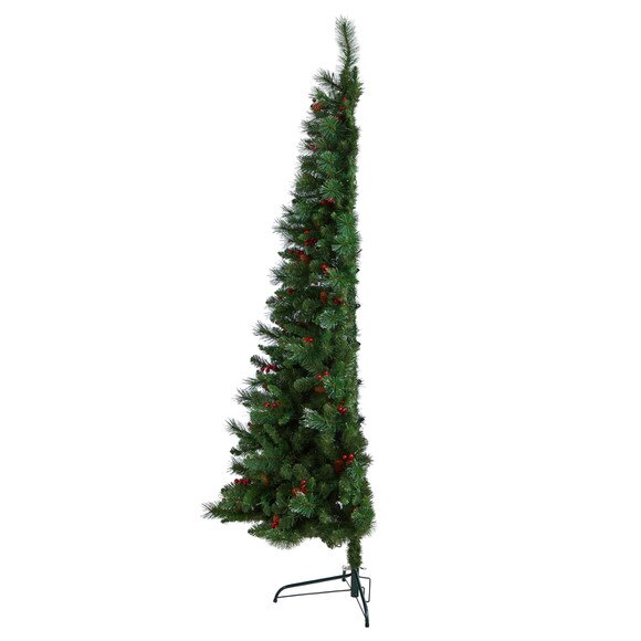 7 Flat Back Montreal Mountain Pine Tree with Pinecones Berries and 210 Warm White LED Lights - SKU #T3319 - 5