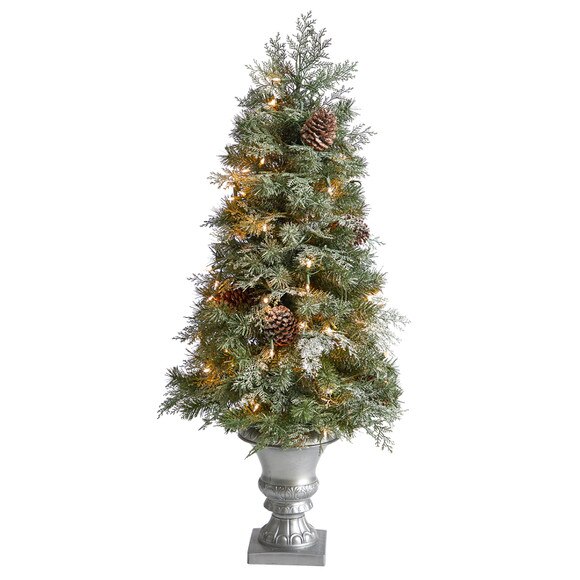 4 English Pine Tree with 100 Warm White LED Lights and 413 Bendable Branches in Decorative Urn - SKU #T3324