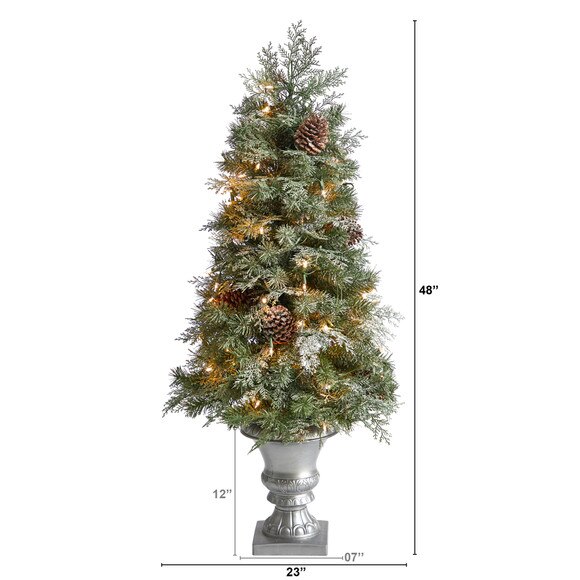 4 English Pine Tree with 100 Warm White LED Lights and 413 Bendable Branches in Decorative Urn - SKU #T3324 - 1