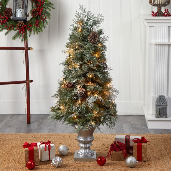 4 English Pine Tree with 100 Warm White LED Lights and 413 Bendable Branches in Decorative Urn - SKU #T3324 - 6