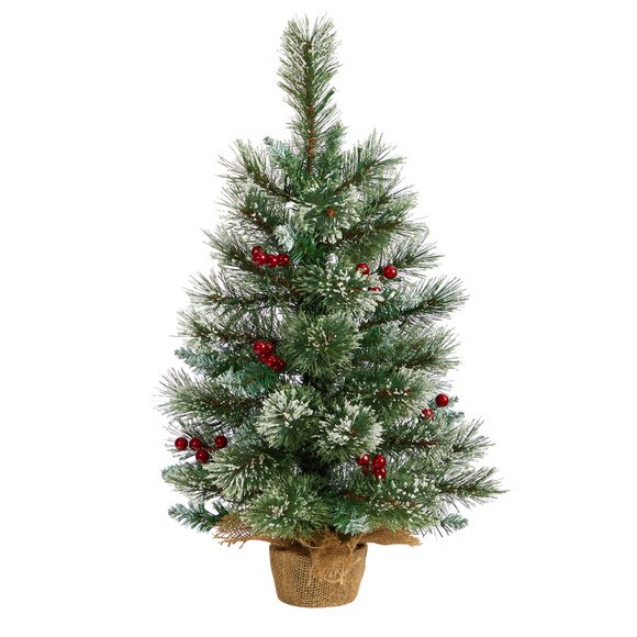 2 Snow Tipped Pine and Berry Artificial Christmas Tree with 35 Warm White LED Lights in Burlap Base - SKU #T3326 - 2