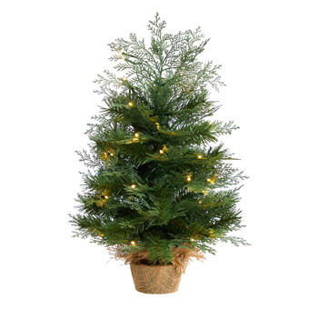 2 Artificial Christmas Tree in Burlap Base with 35 Warm White LED Lights - SKU #T3327